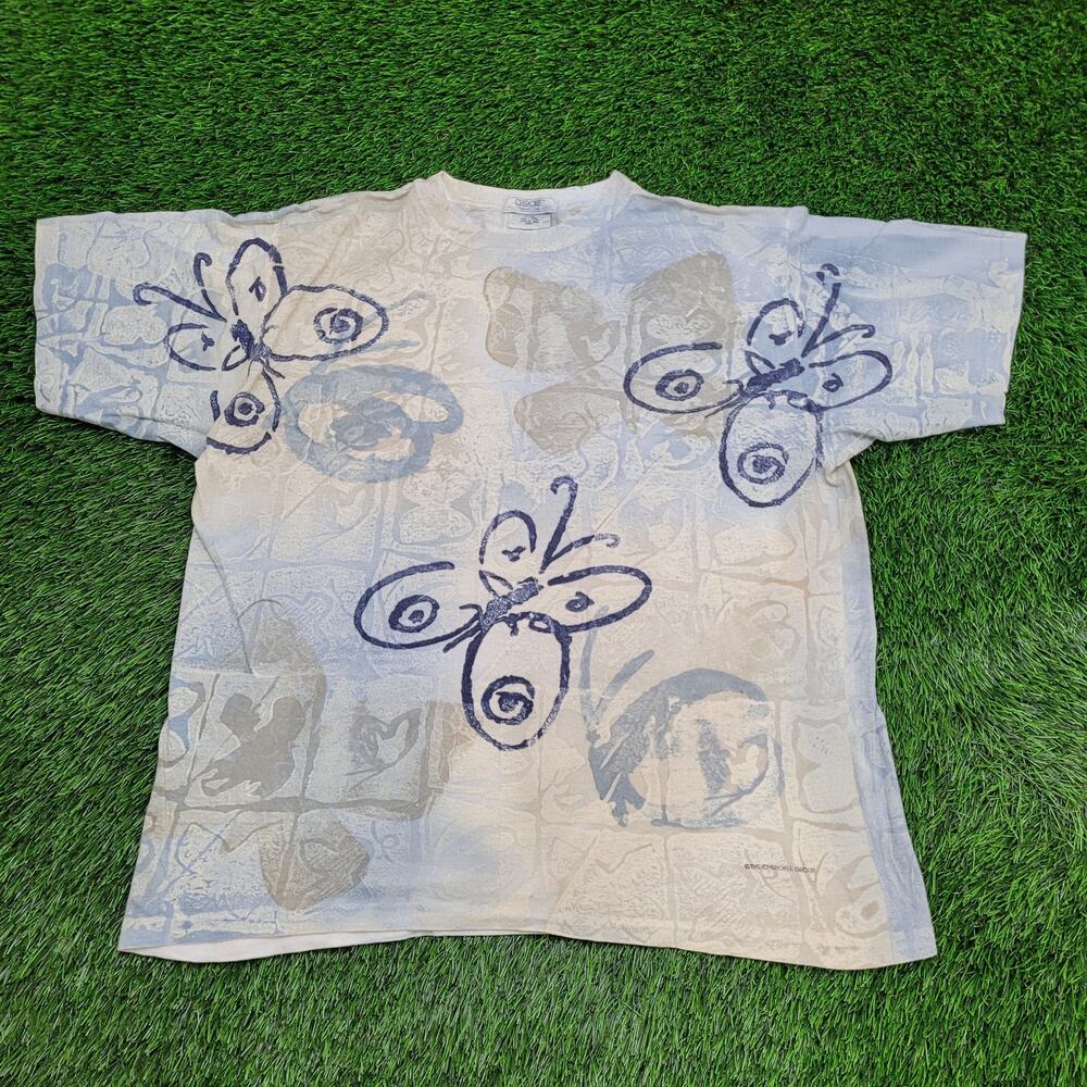 Vintage 90s Cherokee Butterfly Shirt Women L 23x26 Baggy AOP